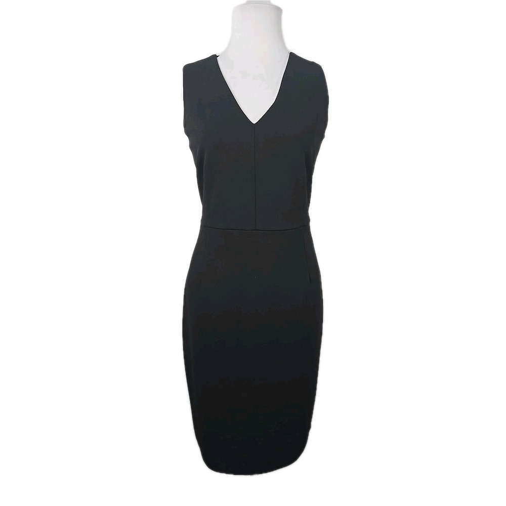Calvin Klein 12 Black V-neck Sleeveless Sheath Dress Exposed Zipper / Mesh Back